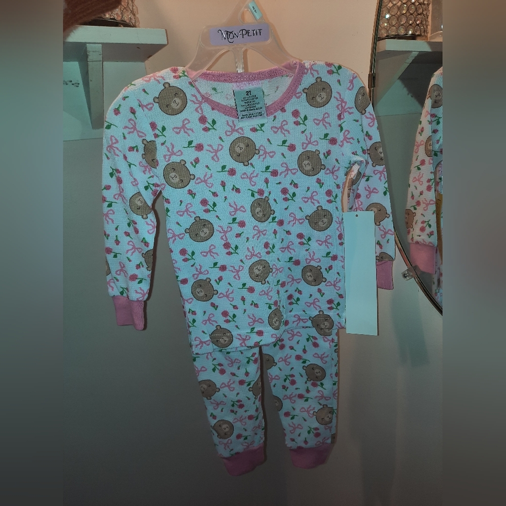 Pink Bear Print Kids Two Piece Pj Set - Picture 4 of 5